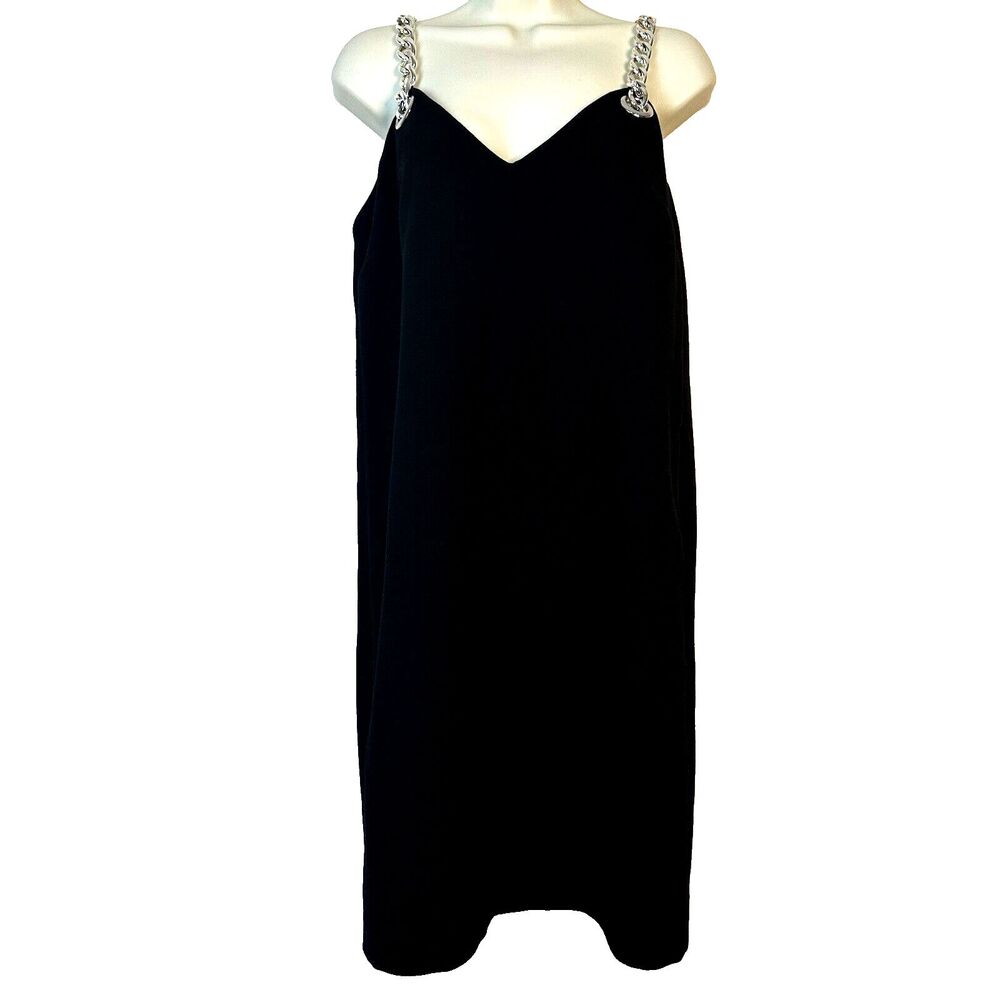Michael Kors Black Slinky Silver Chain Strap Evening Cocktail Dress Women's 4